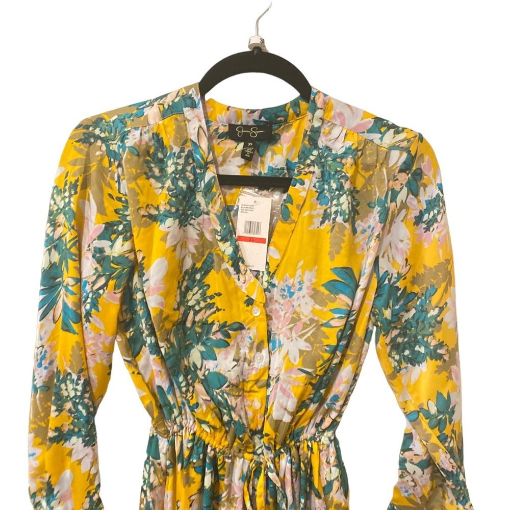 NWT JESSICA SIMPSON Shiloh Satin Fit & Flare Dress in Golden Rod, Size Sm - Picture 3 of 7